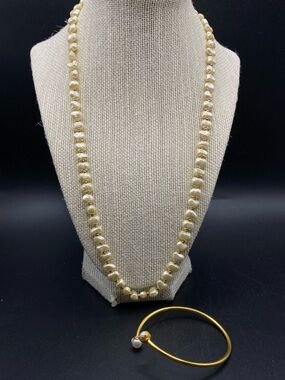 Faux Baroque Pearls Necklace & Gold Twist Bracelet